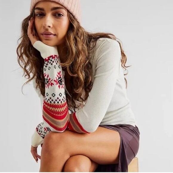 NWT Free People Mikah Layering Cuff Long Sleeve in Cream Combo S - Picture 3 of 7